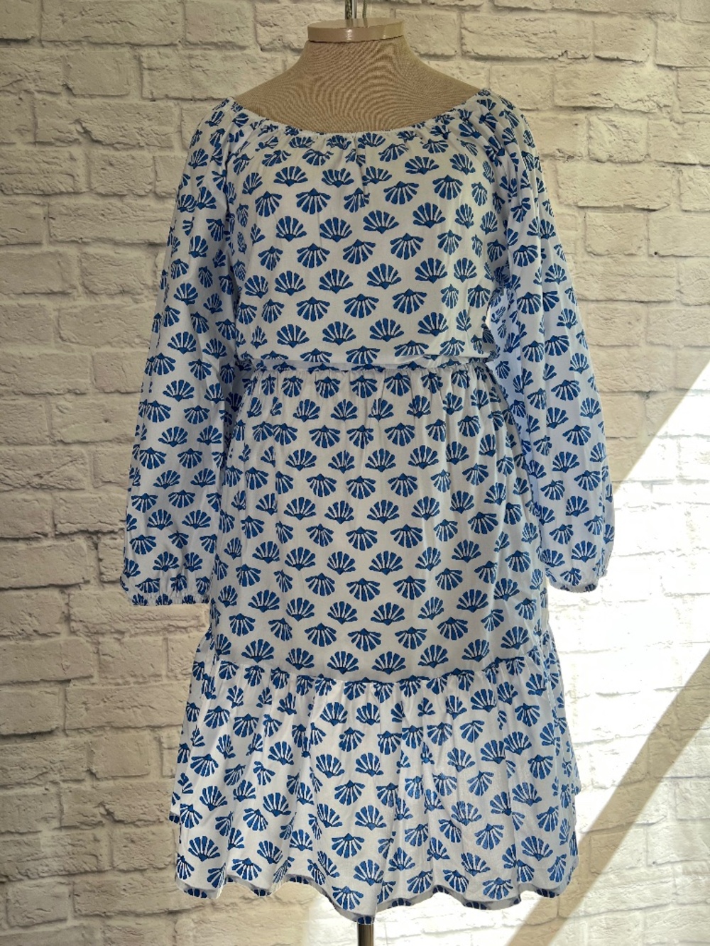 J.CREW Tiered Cotton Poplin Dress in White and Blue Size 12